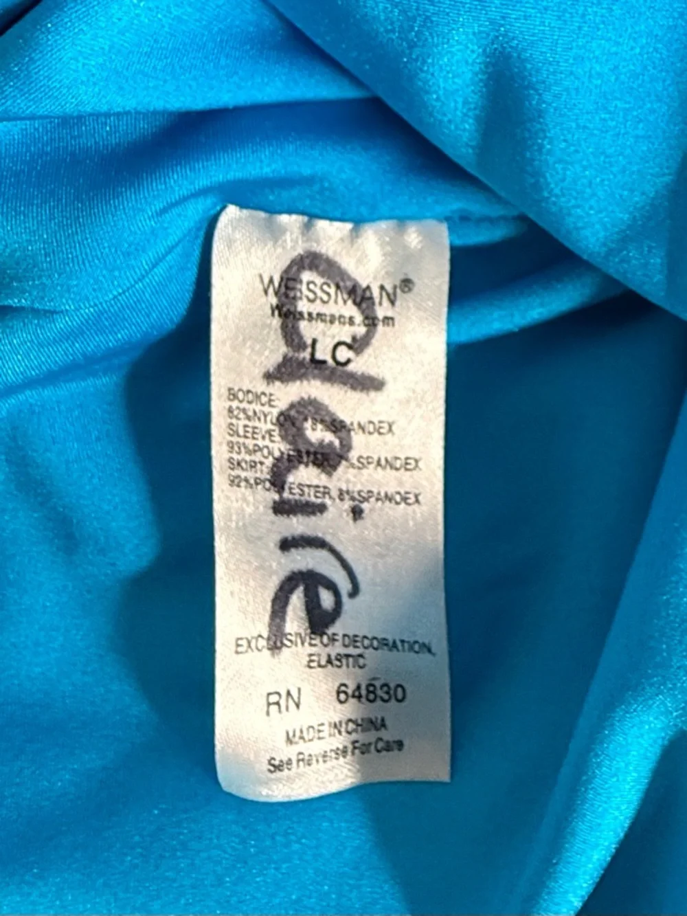 Weissman “Straight Up” Style 14457 Child Large Blue Teal Sequin Dance Costume